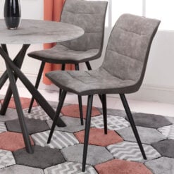 Set Of 2 Cruz Light Grey Faux Suede Dining Chairs With Black Legs