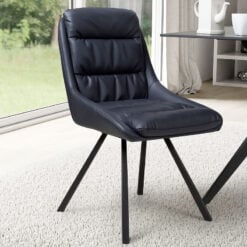 Set Of 2 Denver Midnight Blue Faux Leather Swivel Dining Chairs