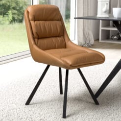 Set Of 2 Denver Tan Brown Faux Leather Swivel Dining Chairs