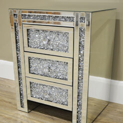 Diamond Crush Mirrored Glass 3 Drawer Bedside Cabinet