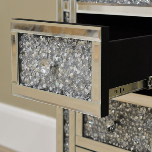 Diamond Crush Mirrored Glass 3 Drawer Bedside Cabinet