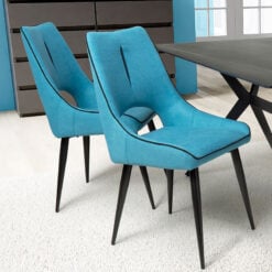 Easton Blue Chenille Dining Chair With Black Legs
