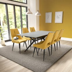 Easton Yellow Chenille Dining Chair With Black Legs