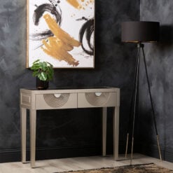 Gabriella 2 Drawer Soft Gold Wood Console Table With Copper Mirror Top