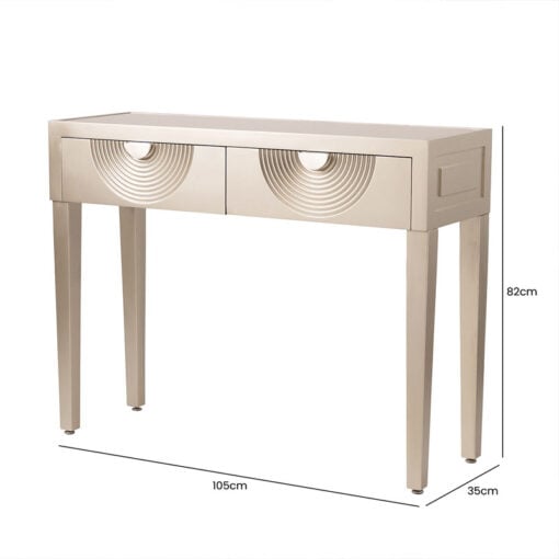 Gabriella 2 Drawer Soft Gold Wood Console Table With Mirror Top