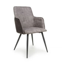 Set Of 2 Kendall Light Grey Faux Suede Tub Dining Chairs With Black Legs