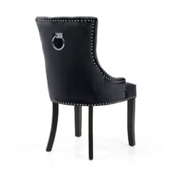 Set Of 2 Kerry Black Velvet Ring Knocker Back Dining Chairs With Black Wood Legs