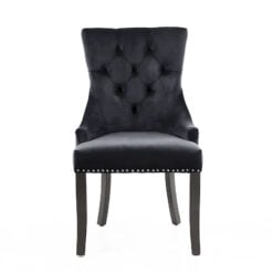 Kerry Black Velvet Ring Knocker Back Dining Chair With Black Wood Legs