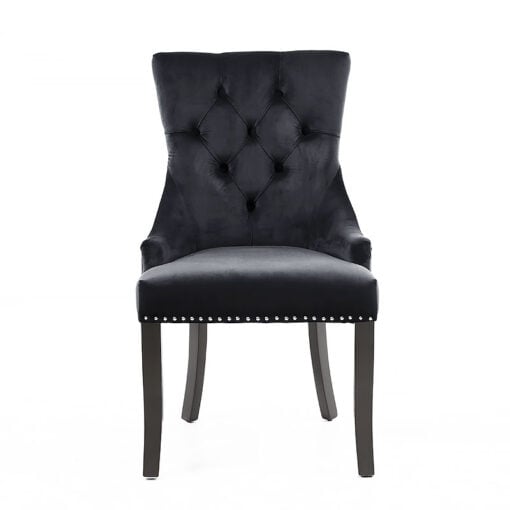 Kerry Black Velvet Ring Knocker Back Dining Chair With Black Wood Legs