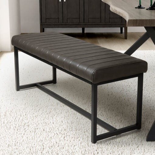 Kimberly Grey Faux Leather Industrial Dining Bench