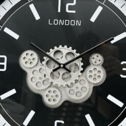 Large 60cm Black Grey Moving Gears Wall Clock