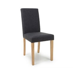 Set Of 2 Leon Charcoal Grey Linen Effect Dining Chairs With Oak Legs