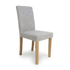 Leon Light Grey Weave Linen Effect Dining Chair With Oak Legs