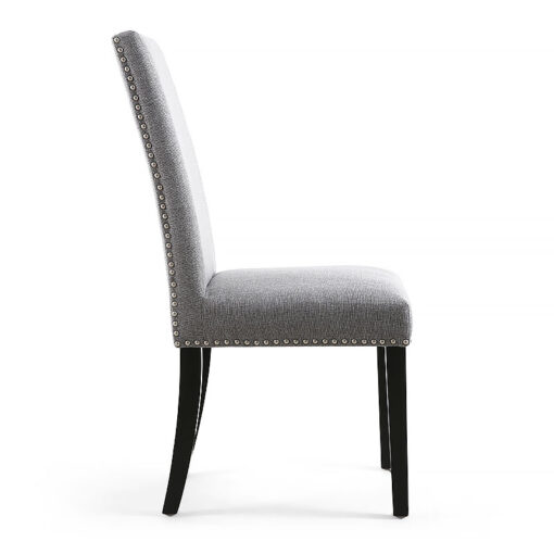 Paxton Silver Grey High Back Studded Linen Effect Dining Chair With Black Legs