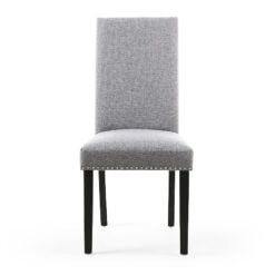Paxton Silver Grey High Back Studded Linen Effect Dining Chair With Black Legs