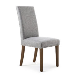 Paxton Silver Grey High Back Studded Linen Effect Dining Chair With Walnut Legs