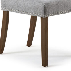 Paxton Silver Grey High Back Studded Linen Effect Dining Chair With Walnut Legs