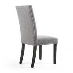 Paxton Steel Grey High Back Studded Linen Effect Dining Chair