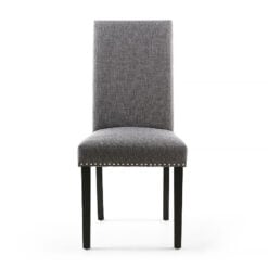 Paxton Steel Grey High Back Studded Linen Effect Dining Chair
