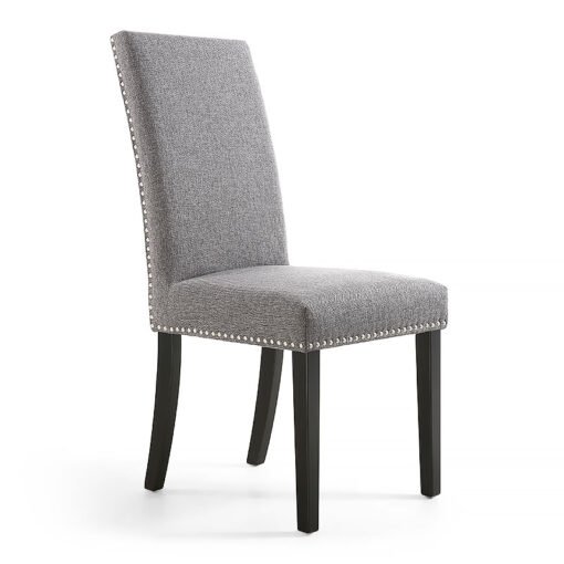 Paxton Steel Grey High Back Studded Linen Effect Dining Chair With Black Legs
