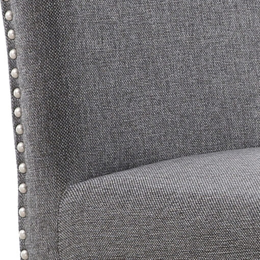 Paxton Steel Grey High Back Studded Linen Effect Dining Chair With Walnut Legs