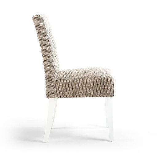 Set Of 2 Peyton Tweed Effect Oatmeal Dining Chairs With White Legs