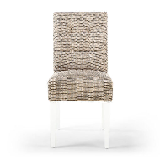 Set Of 2 Peyton Tweed Effect Oatmeal Dining Chairs With White Legs