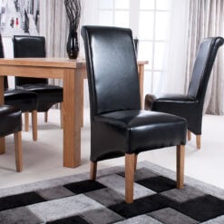 Set Of 2 Selma High Scroll Back Black Bonded Leather Dining Chairs