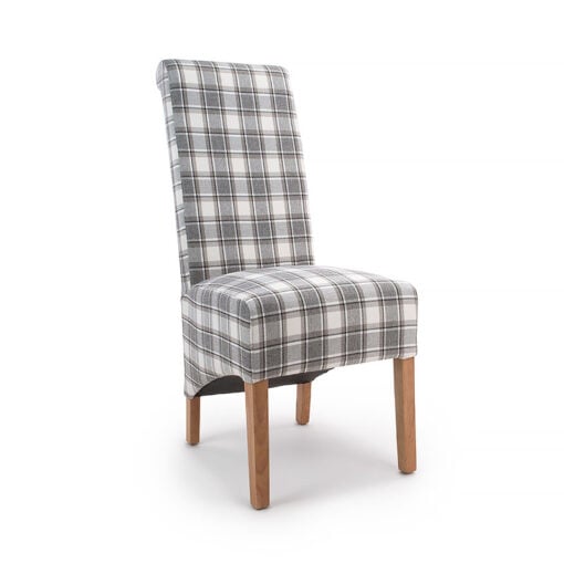 Set Of 2 Selma High Scroll Back Cappuccino Herringbone Tartan Check Dining Chairs