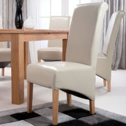 Set Of 2 Selma High Scroll Back Ivory White Bonded Leather Dining Chairs