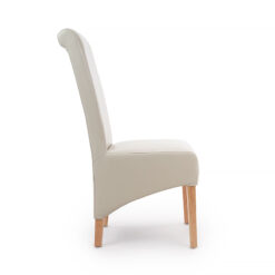 Selma High Scroll Back Ivory White Bonded Leather Dining Chair