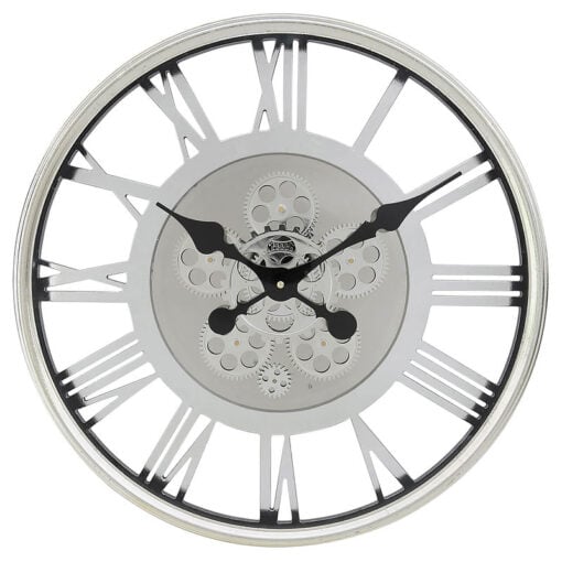 Silver Round Visible Moving Gears Wall Clock 54cm