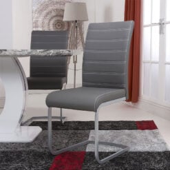 Set Of 2 Taylor Grey Faux Leather Cantilever Dining Chairs With Chrome Legs