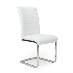 Set Of 2 Taylor White Faux Leather Cantilever Dining Chairs With Chrome Legs