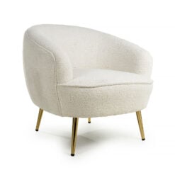 Teddy Vanilla White Boucle Tub Armchair Accent Chair With Gold Legs