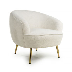 Teddy Vanilla White Boucle Tub Armchair Accent Chair With Gold Legs ...