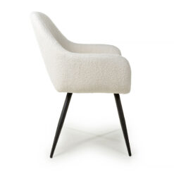 Teddy White Boucle Bucket Dining Chair With Black Legs