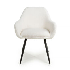 Teddy White Boucle Bucket Dining Chair With Black Legs