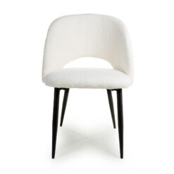 Teddy White Boucle Tub Dining Chair With Black Legs