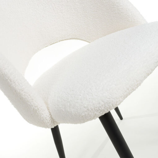 Set Of 2 Teddy White Boucle Tub Dining Chairs With Black Legs