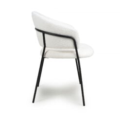 Teddy White Boucle Tub Dining Chair With Black Metal Legs
