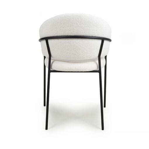 Teddy White Boucle Tub Dining Chair With Black Metal Legs