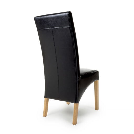 Vienna High Back Black Bonded Leather Dining Chair With Oak Legs