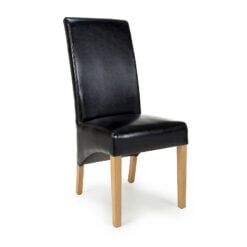 Set Of 2 Vienna High Back Black Bonded Leather Dining Chairs With Oak Legs