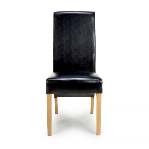 Vienna High Back Black Bonded Leather Dining Chair With Oak Legs