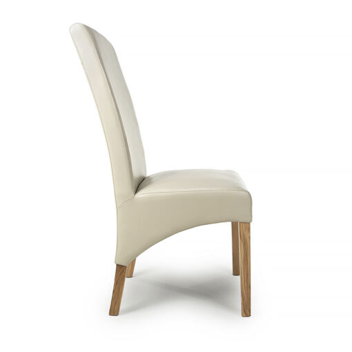 Vienna High Back Cream White Bonded Leather Dining Chair With Oak Legs