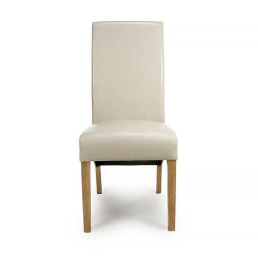 Vienna High Back Cream White Bonded Leather Dining Chair With Oak Legs