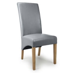 Vienna High Back Grey Bonded Leather Dining Chair With Oak Legs