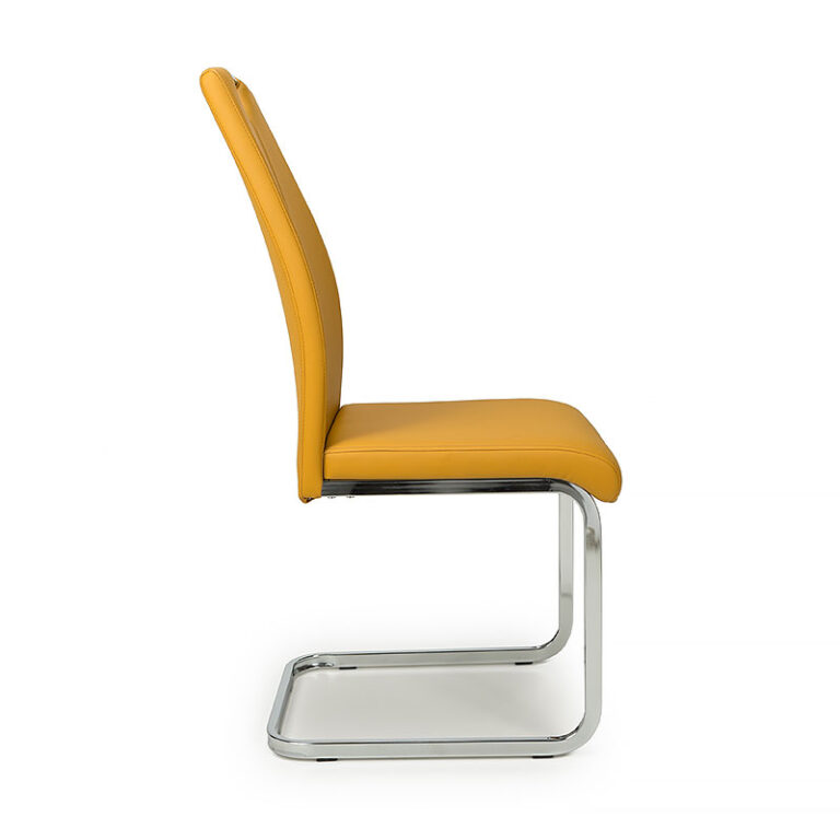 Set Of 4 Warren Mustard Yellow Faux Leather Cantilever Dining Chairs ...