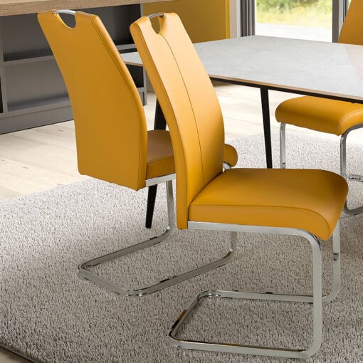 Warren Mustard Yellow Faux Leather Cantilever Dining Chair With Chrome Legs